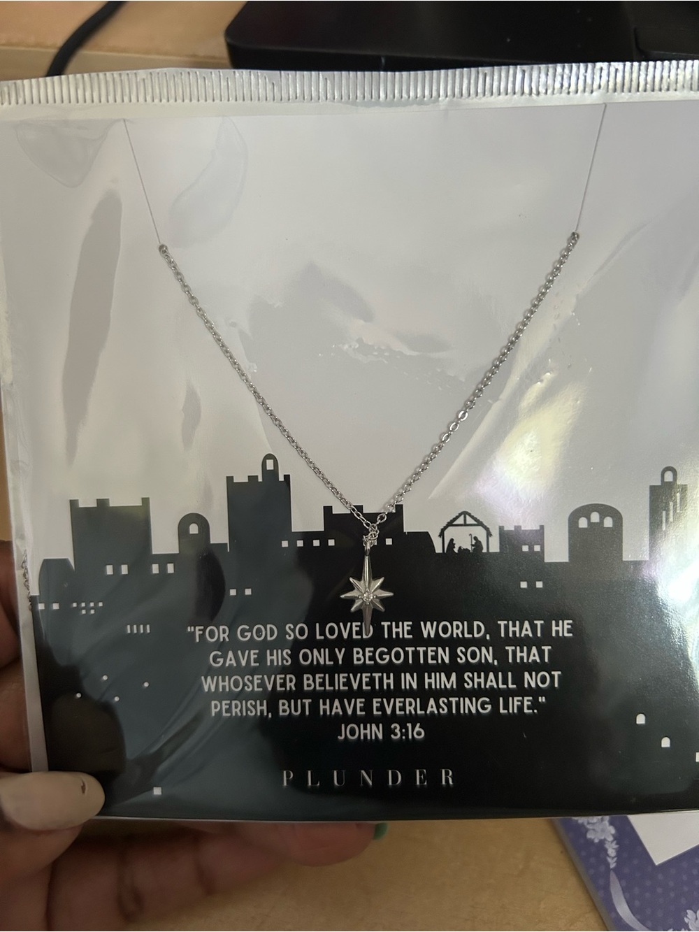 Plunder Silver Starburst Pendant Necklace with Cross Accent-gift-boxed